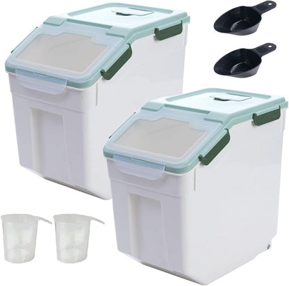 2 Pack 50 lb Airtight Flour Storage Containers with Wheels, Blue