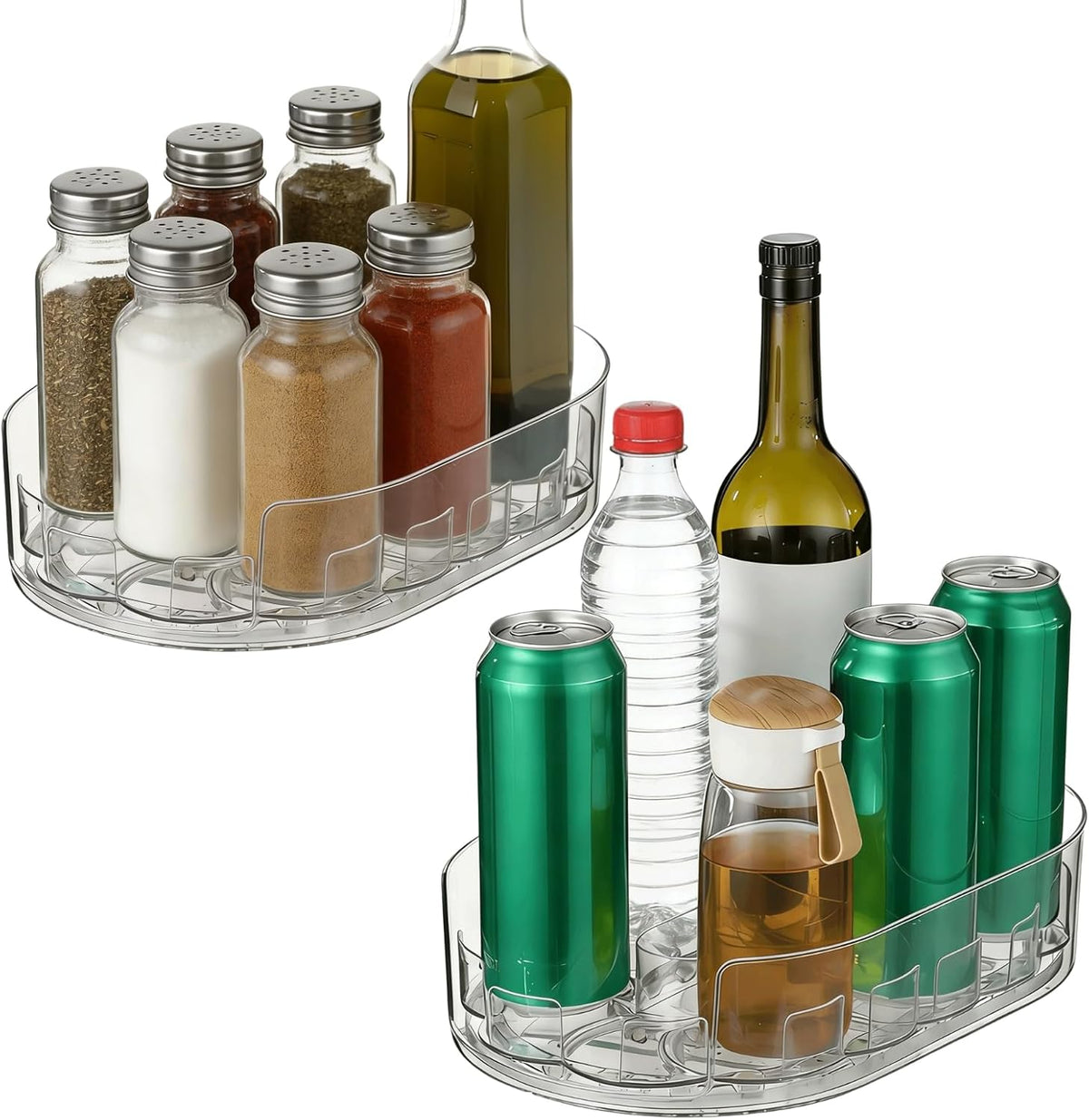 2 Pcs Lazy Susan Turntable for Refrigerator, 360° Rotating Clear Refrigerator Organizers and Storage, 3.5 x 8.5 in Oval Condiment Organizer Rack, Ideal for Countertop, Cabinet, Pantry & Dining Table