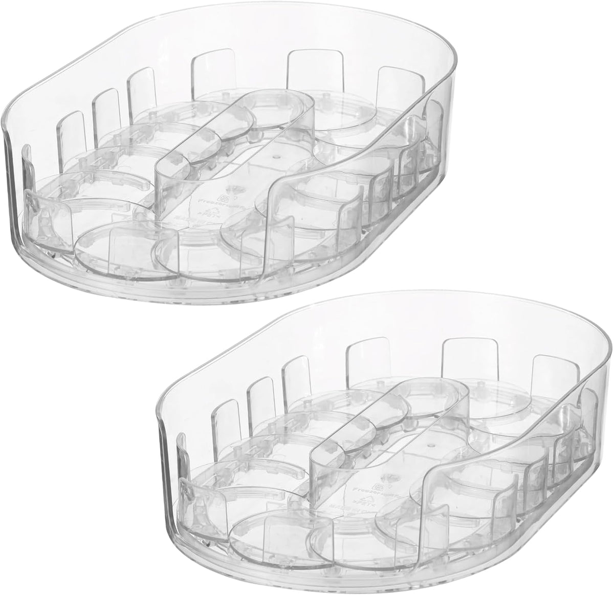 2 Pcs Lazy Susan Turntable for Refrigerator, 360° Rotating Clear Refrigerator Organizers and Storage, 3.5 x 8.5 in Oval Condiment Organizer Rack, Ideal for Countertop, Cabinet, Pantry & Dining Table