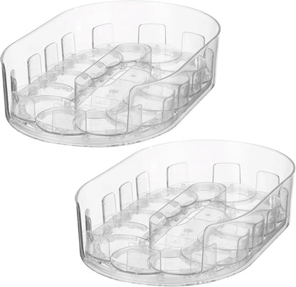 2 Pcs Lazy Susan Turntable for Refrigerator, 360° Rotating Clear Refrigerator Organizers and Storage, 3.5 x 8.5 in Oval Condiment Organizer Rack, Ideal for Countertop, Cabinet, Pantry & Dining Table