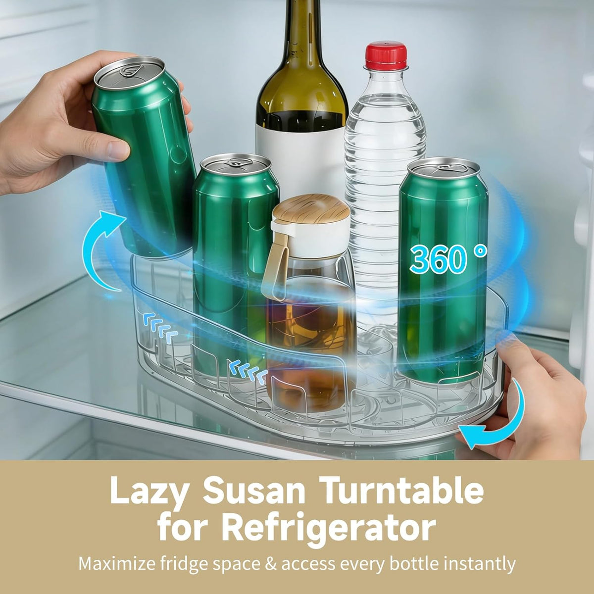 2 Pcs Lazy Susan Turntable for Refrigerator, 360° Rotating Clear Refrigerator Organizers and Storage, 3.5 x 8.5 in Oval Condiment Organizer Rack, Ideal for Countertop, Cabinet, Pantry & Dining Table