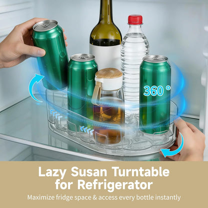 2 Pcs Lazy Susan Turntable for Refrigerator, 360° Rotating Clear Refrigerator Organizers and Storage, 3.5 x 8.5 in Oval Condiment Organizer Rack, Ideal for Countertop, Cabinet, Pantry & Dining Table