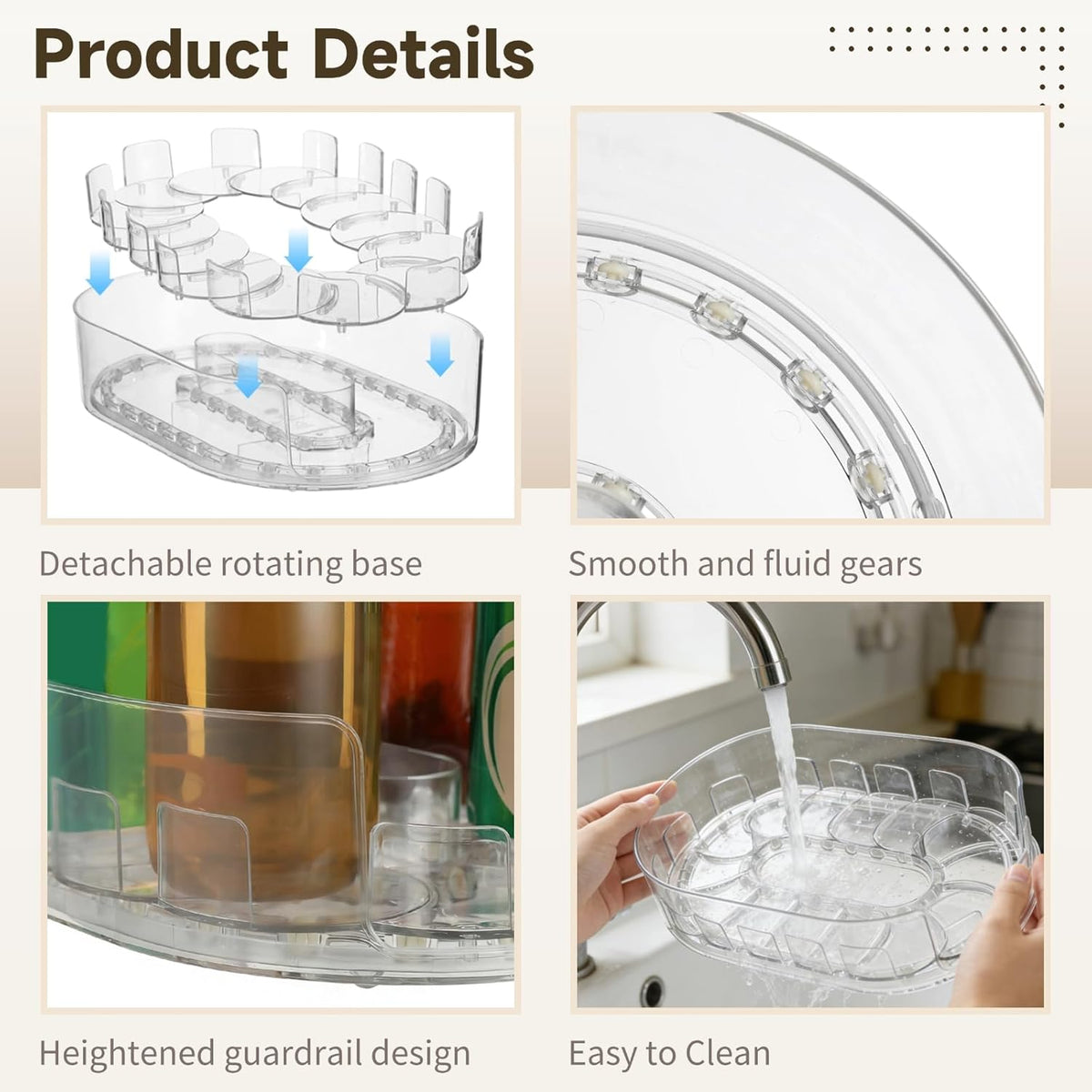 2 Pcs Lazy Susan Turntable for Refrigerator, 360° Rotating Clear Refrigerator Organizers and Storage, 3.5 x 8.5 in Oval Condiment Organizer Rack, Ideal for Countertop, Cabinet, Pantry & Dining Table