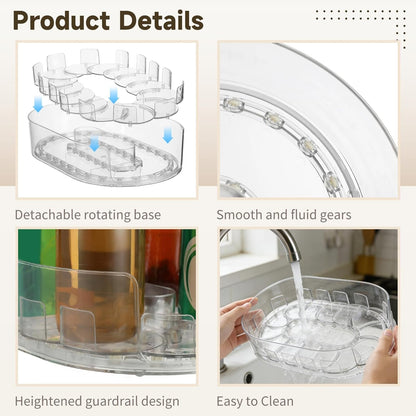 2 Pcs Lazy Susan Turntable for Refrigerator, 360° Rotating Clear Refrigerator Organizers and Storage, 3.5 x 8.5 in Oval Condiment Organizer Rack, Ideal for Countertop, Cabinet, Pantry & Dining Table