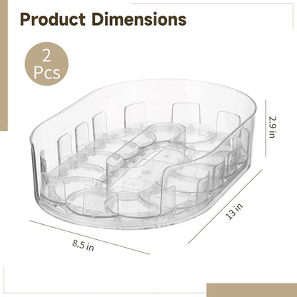 2 Pcs Lazy Susan Turntable for Refrigerator, 360° Rotating Clear Refrigerator Organizers and Storage, 3.5 x 8.5 in Oval Condiment Organizer Rack, Ideal for Countertop, Cabinet, Pantry & Dining Table