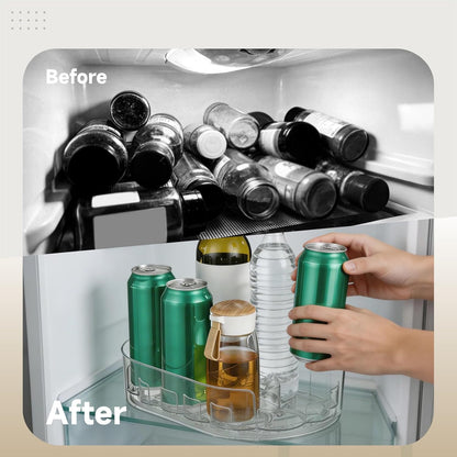 2 Pcs Lazy Susan Turntable for Refrigerator, 360° Rotating Clear Refrigerator Organizers and Storage, 3.5 x 8.5 in Oval Condiment Organizer Rack, Ideal for Countertop, Cabinet, Pantry & Dining Table