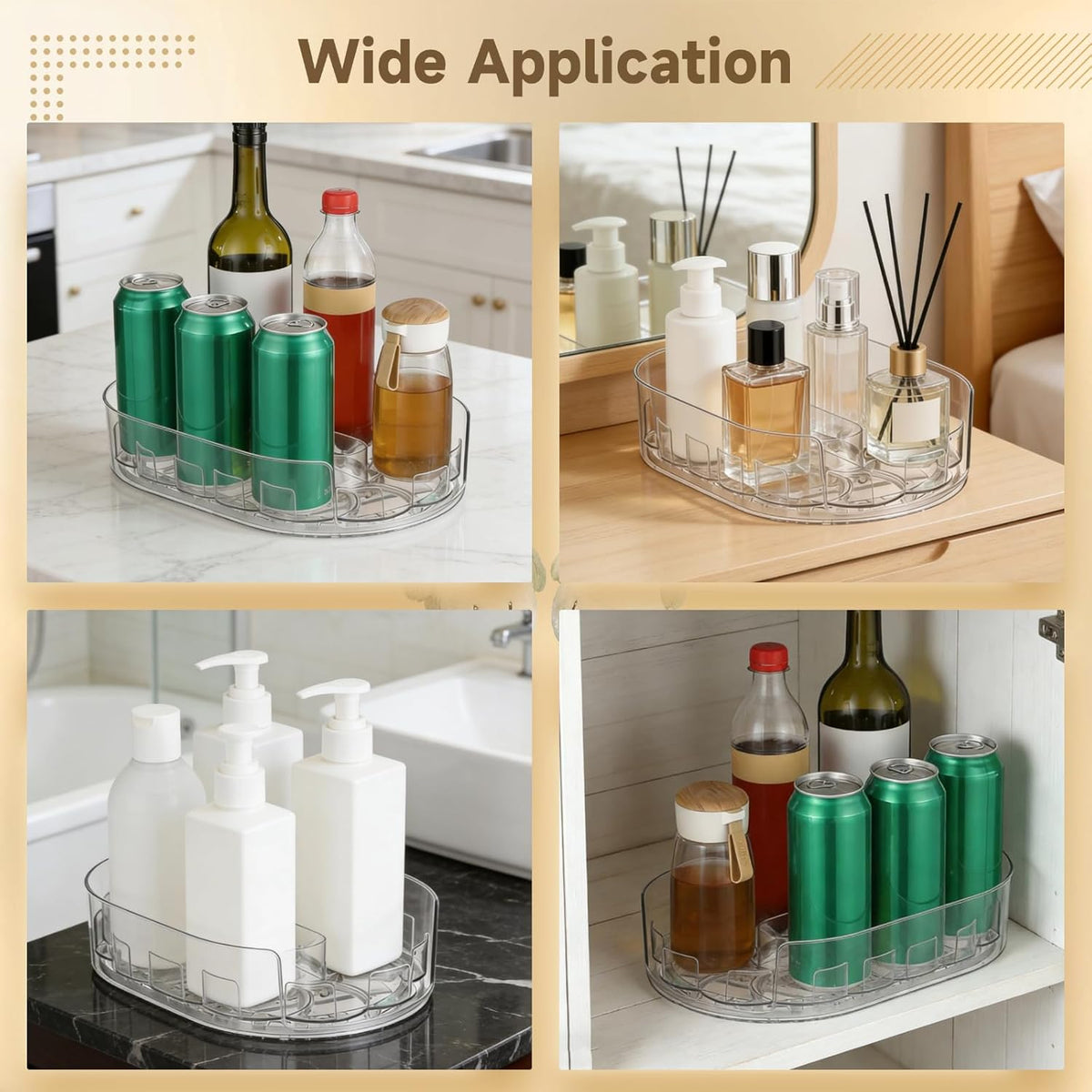 2 Pcs Lazy Susan Turntable for Refrigerator, 360° Rotating Clear Refrigerator Organizers and Storage, 3.5 x 8.5 in Oval Condiment Organizer Rack, Ideal for Countertop, Cabinet, Pantry & Dining Table