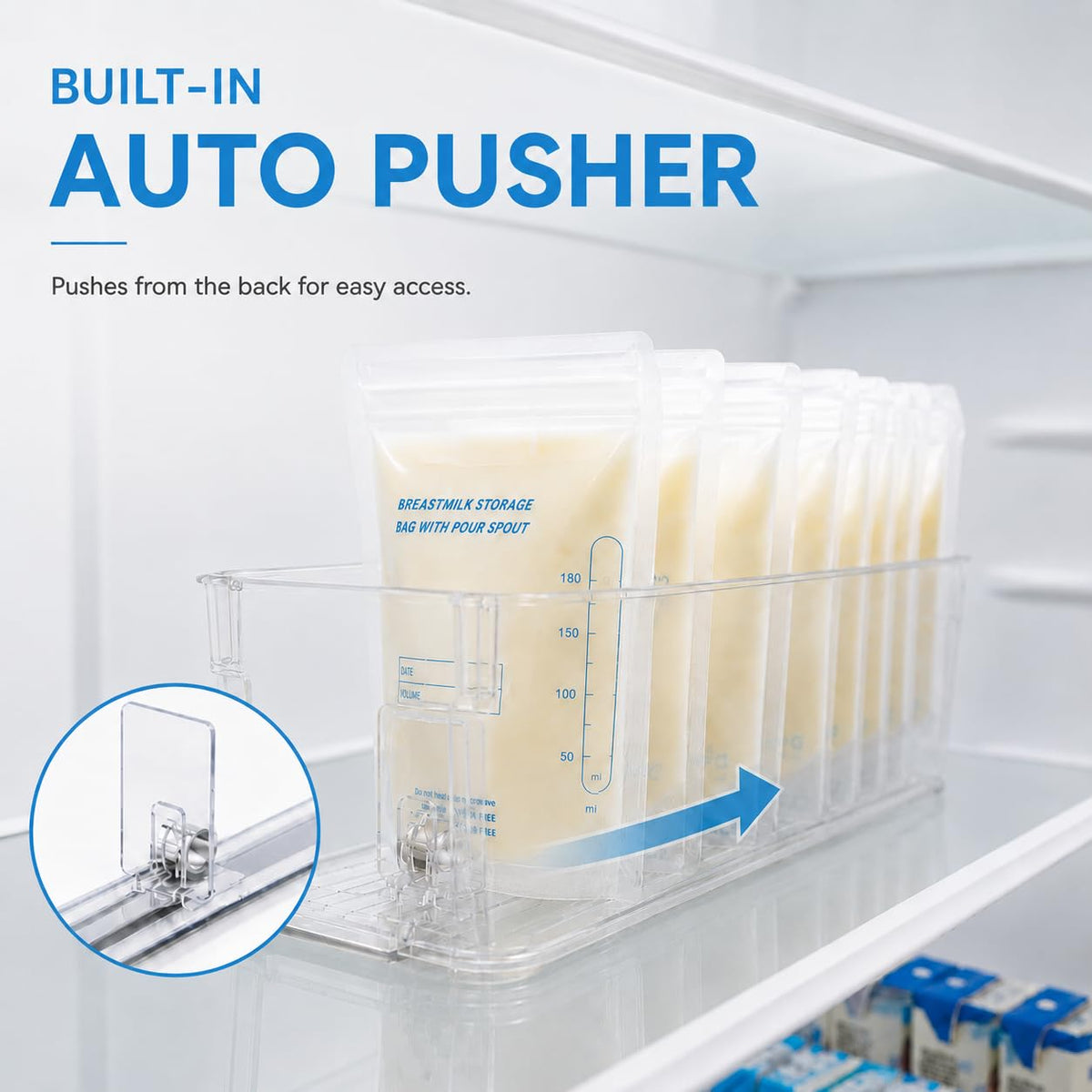 2 Pack Breast Milk Storage Containers with Auto Pusher for Fridge & Freezer