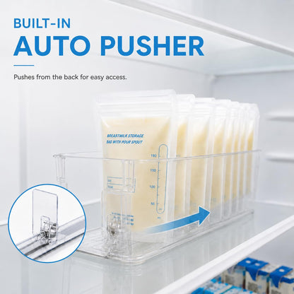 2 Pack Breast Milk Storage Containers with Auto Pusher for Fridge & Freezer