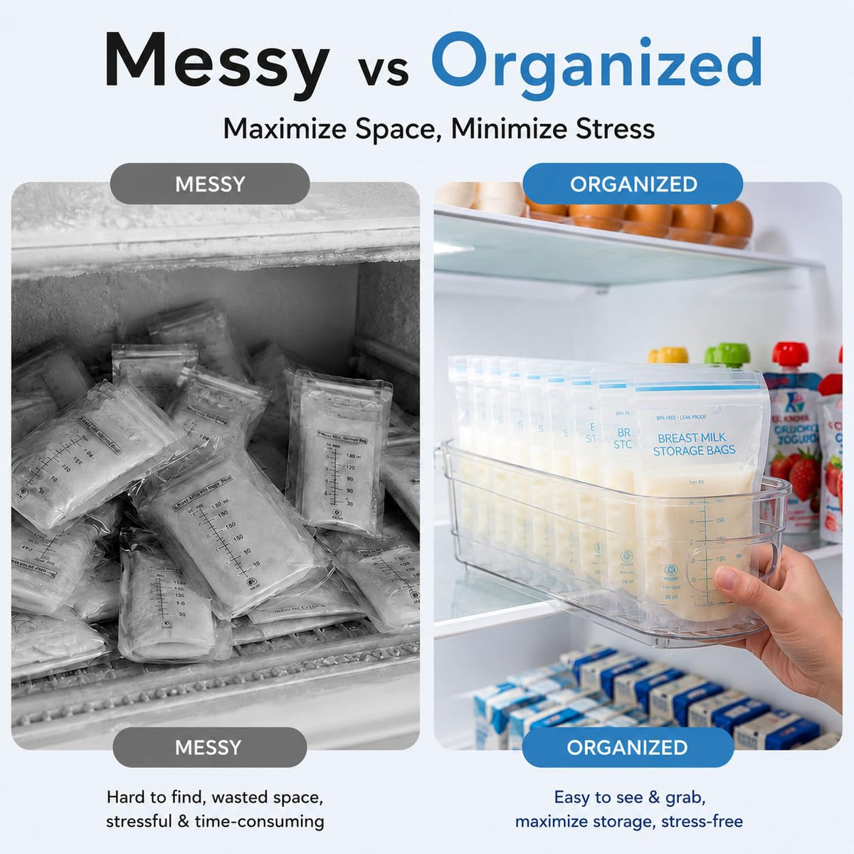 2 Pack Breast Milk Storage Containers with Auto Pusher for Fridge & Freezer
