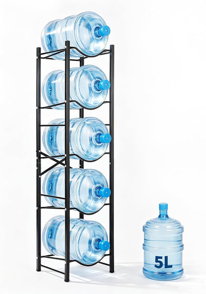 5 Gallon Water Bottle Holder for 5 Bottles,5 Tiers Single Row,Black