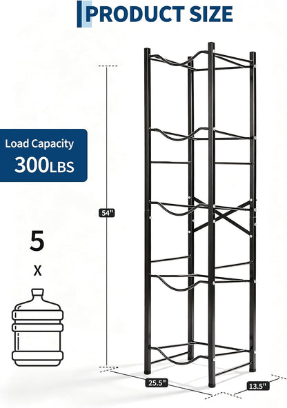 5 Gallon Water Bottle Holder for 5 Bottles,5 Tiers Single Row,Black