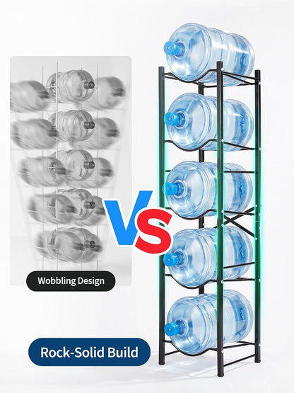 5 Gallon Water Bottle Holder for 5 Bottles,5 Tiers Single Row,Black