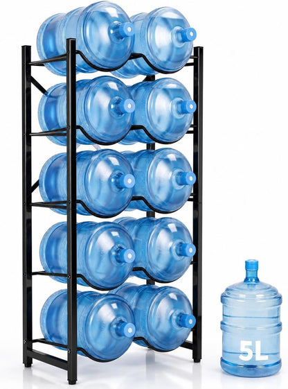 5 Gallon Water Bottle Holder for 5 Bottles,5 Tiers Single Row,Black