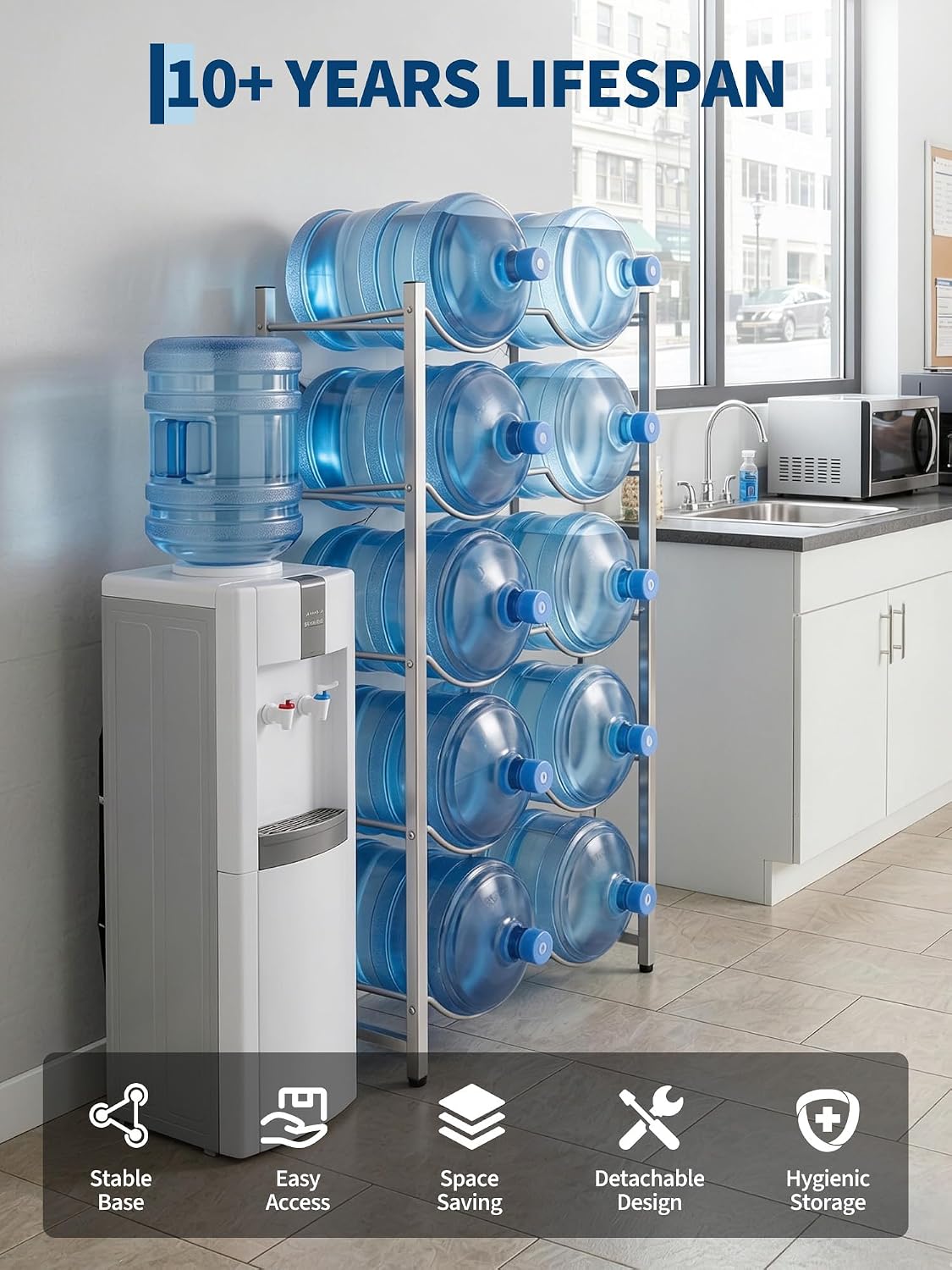 5 Gallon Water Bottle Holder for 5 Bottles,5 Tiers Single Row,Black