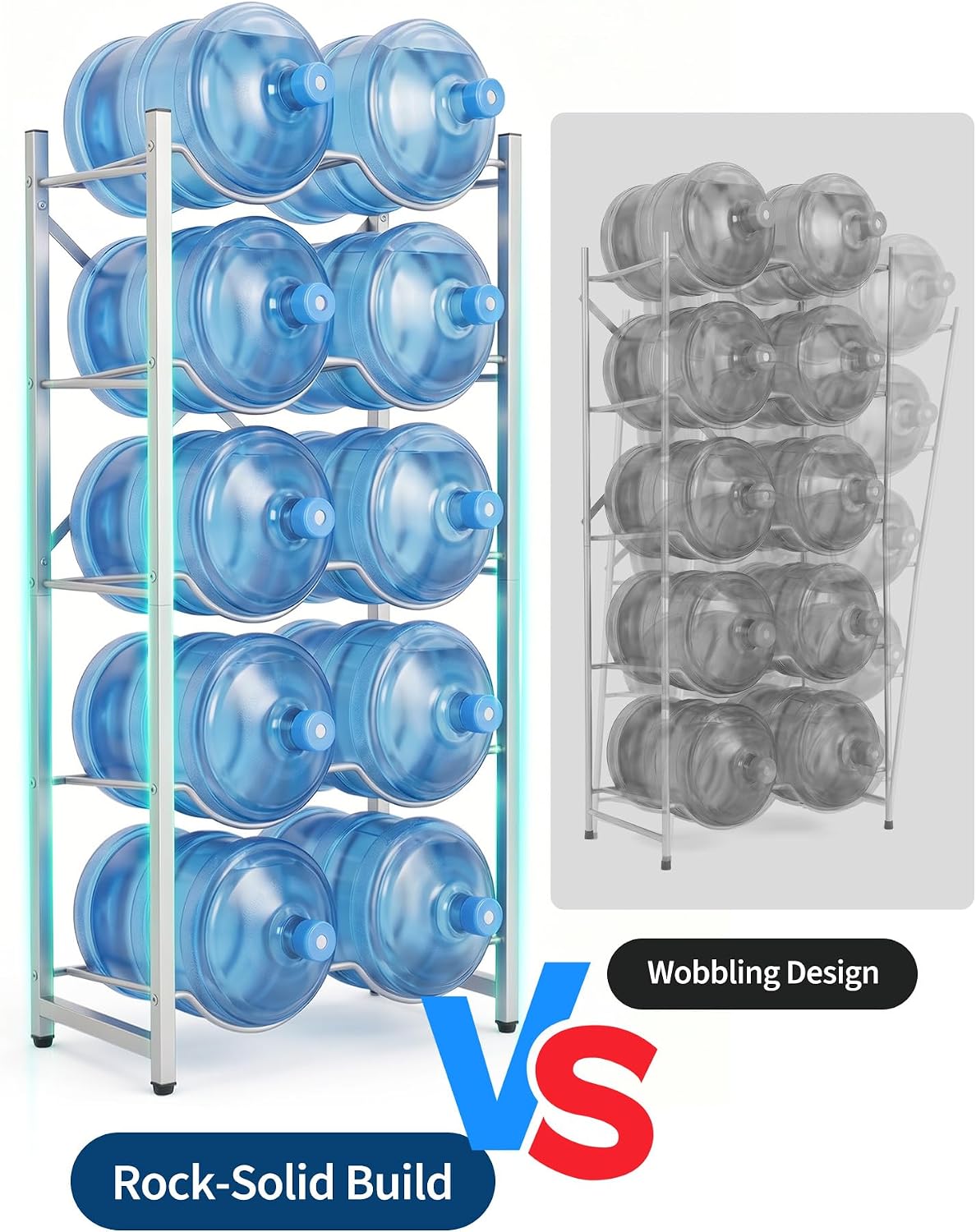 5 Gallon Water Bottle Holder for 5 Bottles,5 Tiers Single Row,Black