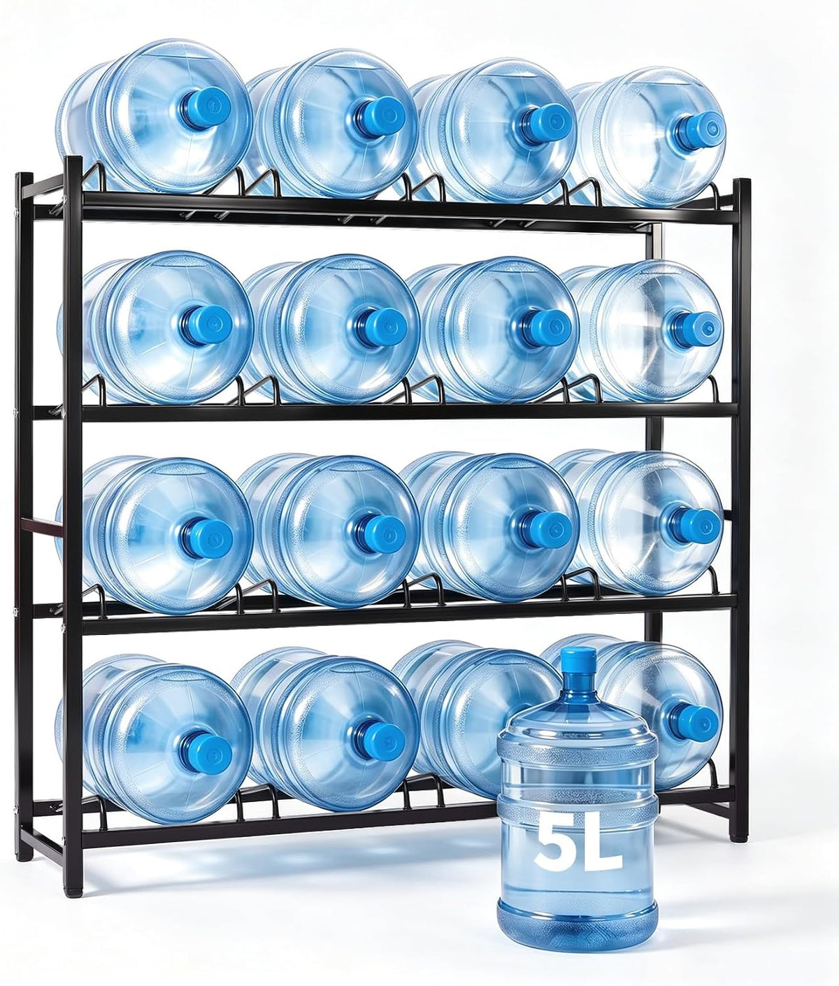 5 Gallon Water Bottle Holder for 5 Bottles,5 Tiers Single Row,Black