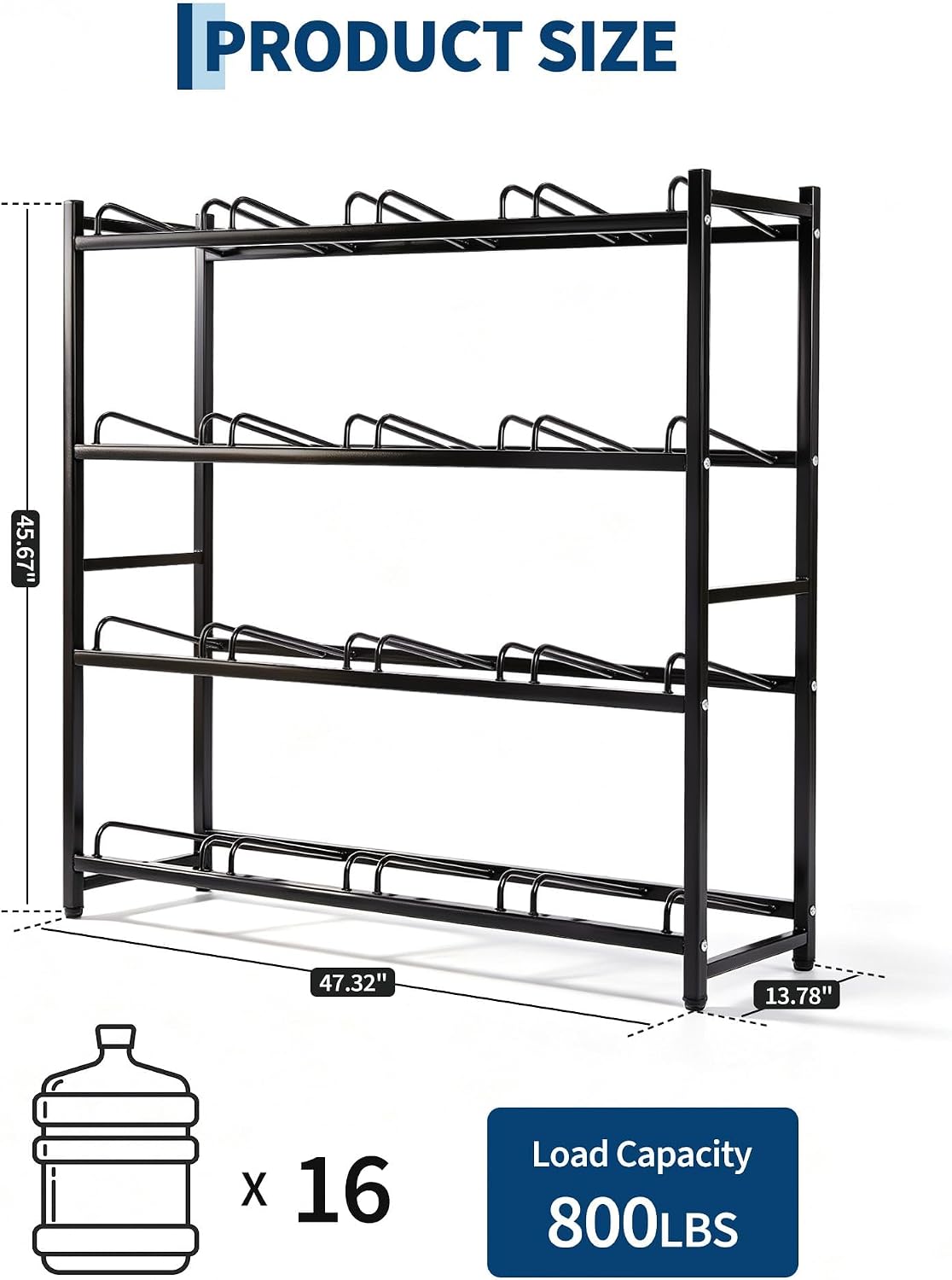 5 Gallon Water Bottle Holder for 5 Bottles,5 Tiers Single Row,Black