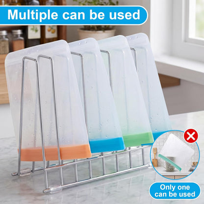 2 Pack Reusable Bags Drying Rack, Stainless Steel Dryer Stand for Silicone Gallon, Freezer, Plastic, Snack, Sandwich Bags, Kitchen Countertop Storage Organizer & Desktop File Holder