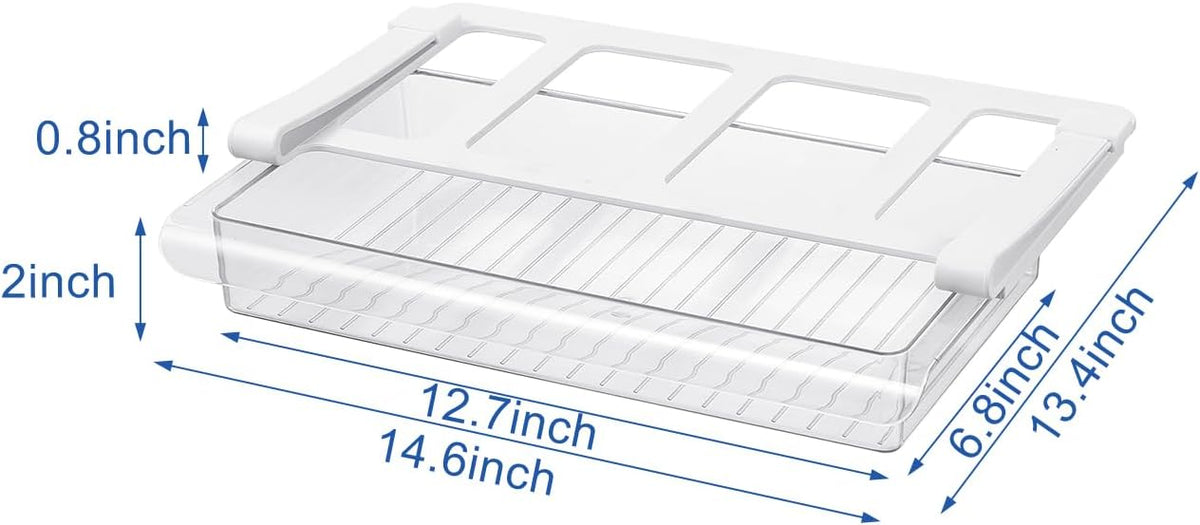 Pull-Out Fridge Drawer Organizer - Under Shelf Storage Bins for Cheese Slices, Deli Meat & Small Items - Space Saving Refrigerator Organizer (2" Height x 8.66" Width)