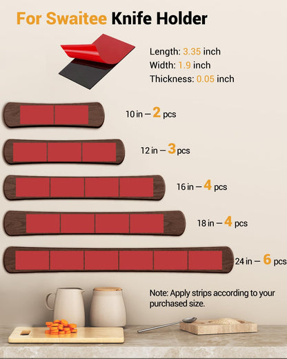 Adhesive Strips Magnetic Knife Holder, 6 Pack, 3.3 x 1.9 in
