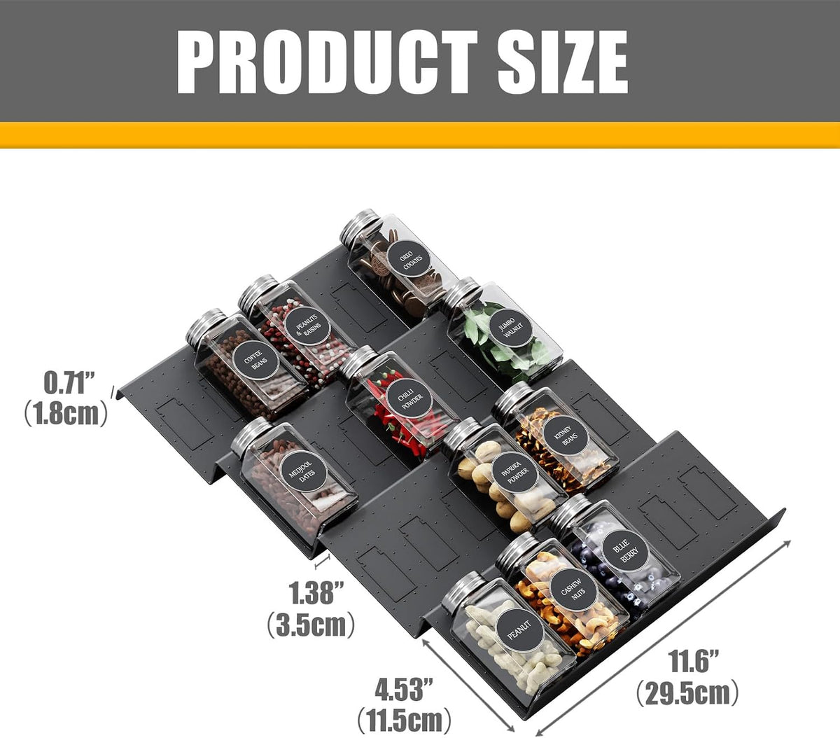 Spice Drawer Organizer, Interlocking Expandable Seasoning Rack Tray Insert for Kitchen Drawers, Spice Rack Drawer for Spice Jars