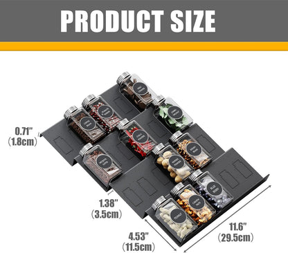 Spice Drawer Organizer, Interlocking Expandable Seasoning Rack Tray Insert for Kitchen Drawers, Spice Rack Drawer for Spice Jars