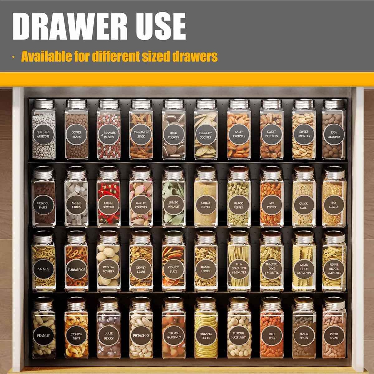 Spice Drawer Organizer, Interlocking Expandable Seasoning Rack Tray Insert for Kitchen Drawers, Spice Rack Drawer for Spice Jars