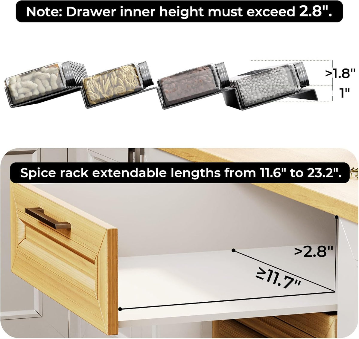 Spice Drawer Organizer, Interlocking Expandable Seasoning Rack Tray Insert for Kitchen Drawers, Spice Rack Drawer for Spice Jars