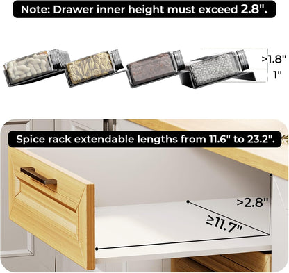Spice Drawer Organizer, Interlocking Expandable Seasoning Rack Tray Insert for Kitchen Drawers, Spice Rack Drawer for Spice Jars