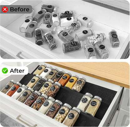 Spice Drawer Organizer, Interlocking Expandable Seasoning Rack Tray Insert for Kitchen Drawers, Spice Rack Drawer for Spice Jars