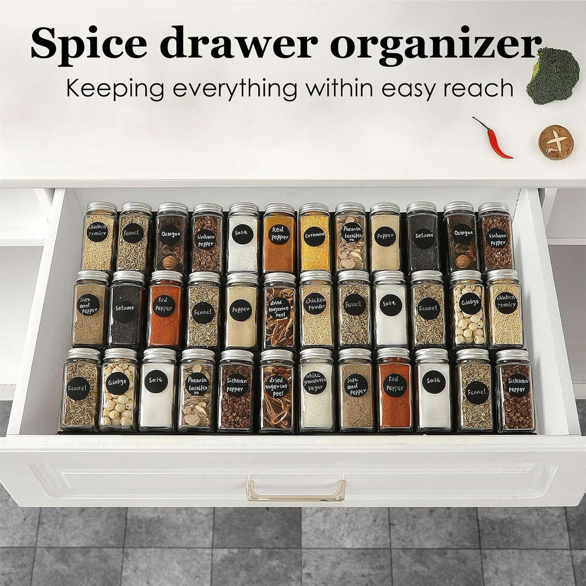 Spice Drawer Organizer, Interlocking Expandable Seasoning Rack Tray Insert for Kitchen Drawers, Spice Rack Drawer for Spice Jars