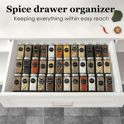 Spice Drawer Organizer, Interlocking Expandable Seasoning Rack Tray Insert for Kitchen Drawers, Spice Rack Drawer for Spice Jars