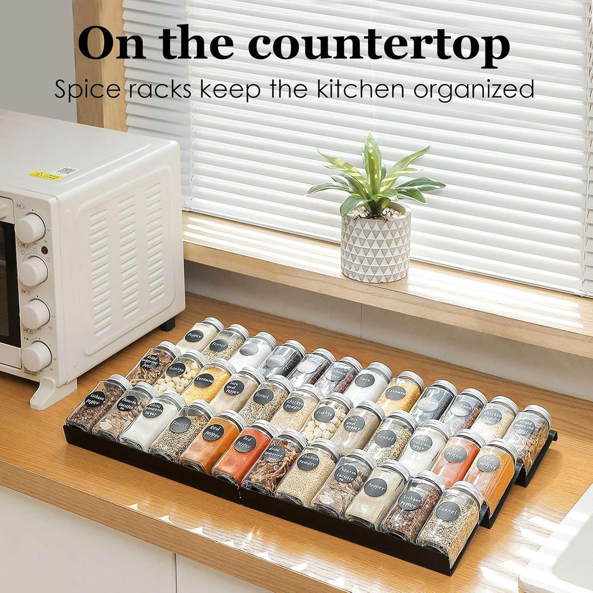 Spice Drawer Organizer, Interlocking Expandable Seasoning Rack Tray Insert for Kitchen Drawers, Spice Rack Drawer for Spice Jars