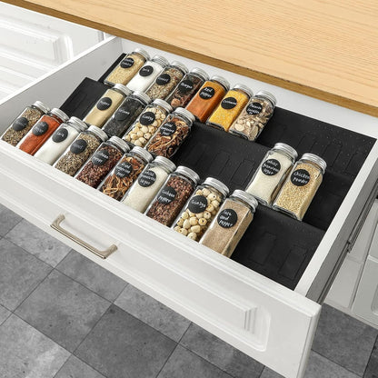 Spice Drawer Organizer, Interlocking Expandable Seasoning Rack Tray Insert for Kitchen Drawers, Spice Rack Drawer for Spice Jars