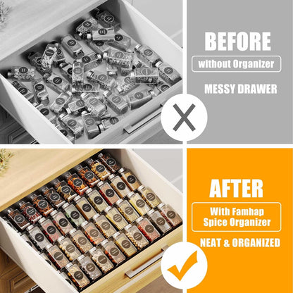 Spice Drawer Organizer, Interlocking Expandable Seasoning Rack Tray Insert for Kitchen Drawers, Spice Rack Drawer for Spice Jars