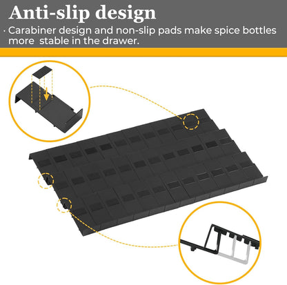Spice Drawer Organizer, Interlocking Expandable Seasoning Rack Tray Insert for Kitchen Drawers, Spice Rack Drawer for Spice Jars