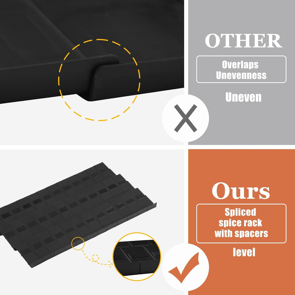 Spice Drawer Organizer, Interlocking Expandable Seasoning Rack Tray Insert for Kitchen Drawers, Spice Rack Drawer for Spice Jars