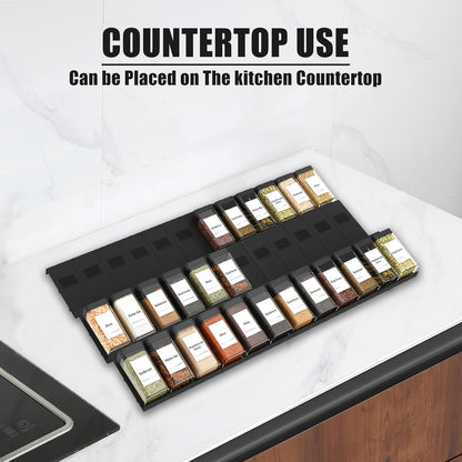 Spice Drawer Organizer, Interlocking Expandable Seasoning Rack Tray Insert for Kitchen Drawers, Spice Rack Drawer for Spice Jars