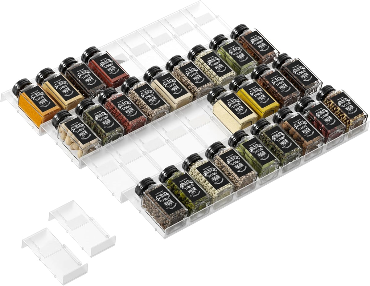 Spice Drawer Organizer, Interlocking Expandable Seasoning Rack Tray Insert for Kitchen Drawers, Spice Rack Drawer for Spice Jars