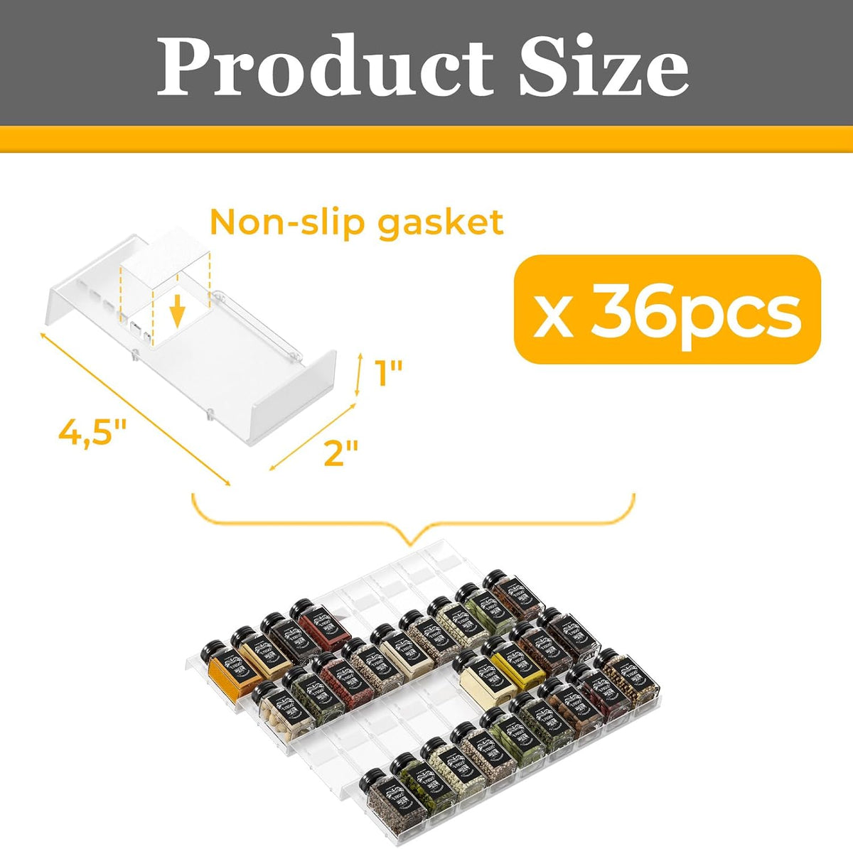 Spice Drawer Organizer, Interlocking Expandable Seasoning Rack Tray Insert for Kitchen Drawers, Spice Rack Drawer for Spice Jars