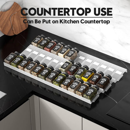 Spice Drawer Organizer, Interlocking Expandable Seasoning Rack Tray Insert for Kitchen Drawers, Spice Rack Drawer for Spice Jars