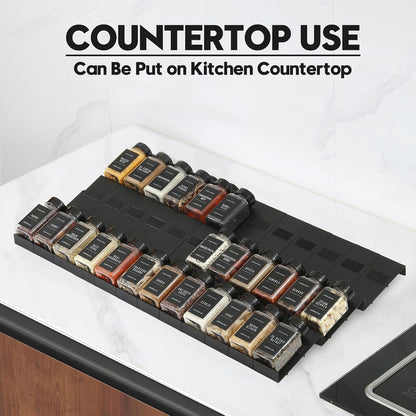 Spice Drawer Organizer, Interlocking Expandable Seasoning Rack Tray Insert for Kitchen Drawers, Spice Rack Drawer for Spice Jars