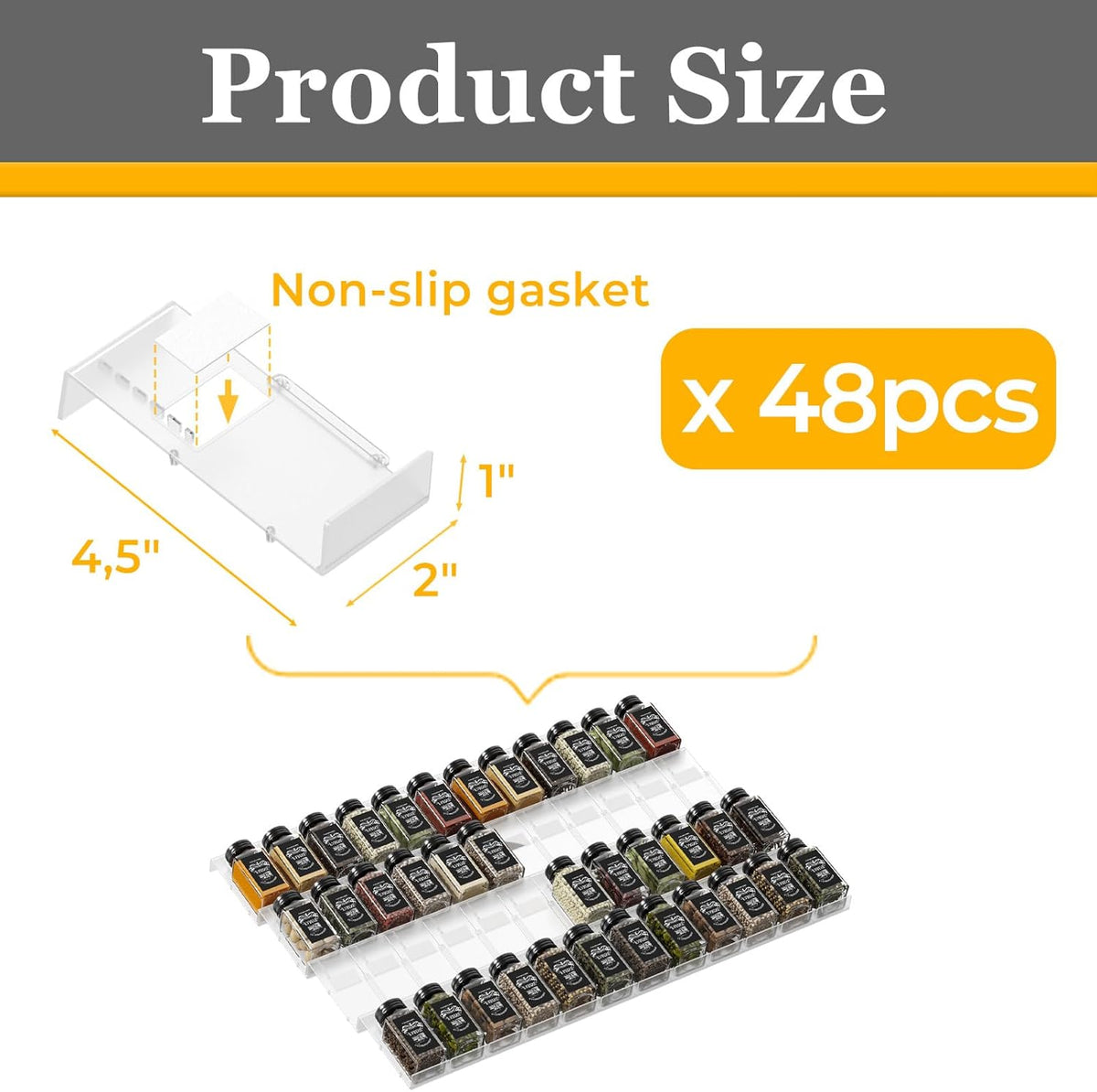Spice Drawer Organizer, Interlocking Expandable Seasoning Rack Tray Insert for Kitchen Drawers, Spice Rack Drawer for Spice Jars