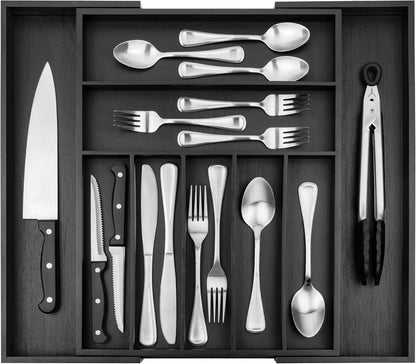 Bamboo Drawer Organizer - Expandable Silverware Organizer & Utensil Drawer Organizer, Cutlery Tray with Dividers, 7-9 Slots- Kitchen Organizer for Utensils & Flatware (Natural)