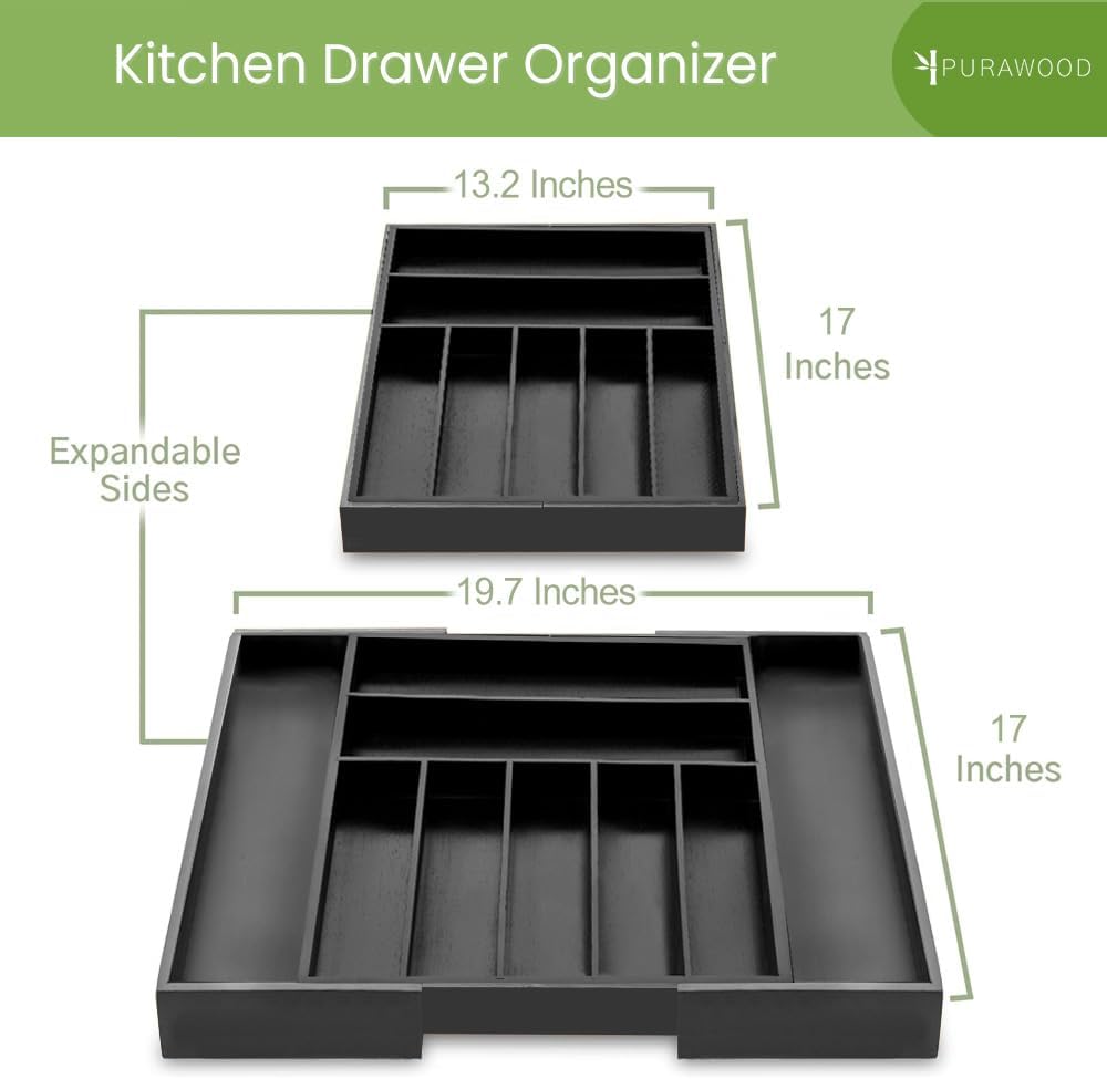 Bamboo Drawer Organizer - Expandable Silverware Organizer & Utensil Drawer Organizer, Cutlery Tray with Dividers, 7-9 Slots- Kitchen Organizer for Utensils & Flatware (Natural)
