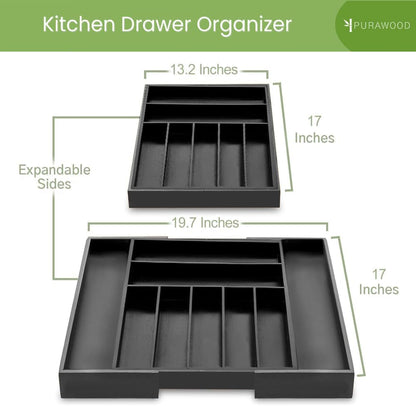 Bamboo Drawer Organizer - Expandable Silverware Organizer & Utensil Drawer Organizer, Cutlery Tray with Dividers, 7-9 Slots- Kitchen Organizer for Utensils & Flatware (Natural)