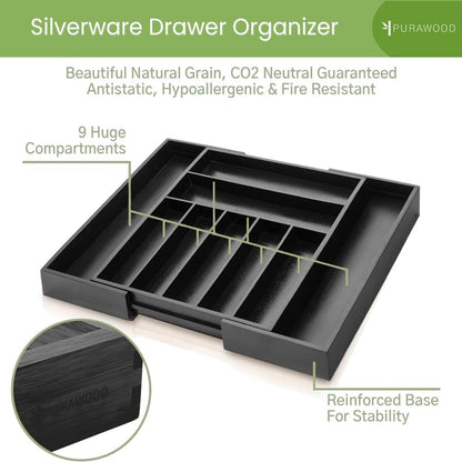 Bamboo Drawer Organizer - Expandable Silverware Organizer & Utensil Drawer Organizer, Cutlery Tray with Dividers, 7-9 Slots- Kitchen Organizer for Utensils & Flatware (Natural)