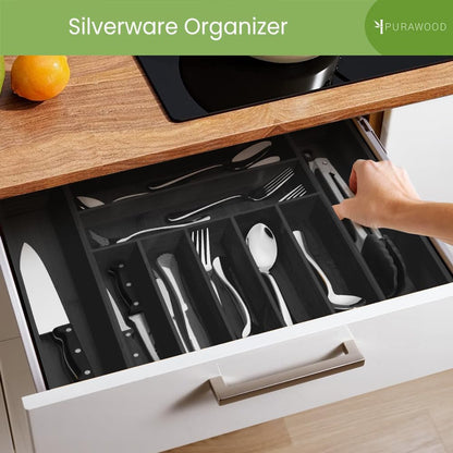 Bamboo Drawer Organizer - Expandable Silverware Organizer & Utensil Drawer Organizer, Cutlery Tray with Dividers, 7-9 Slots- Kitchen Organizer for Utensils & Flatware (Natural)