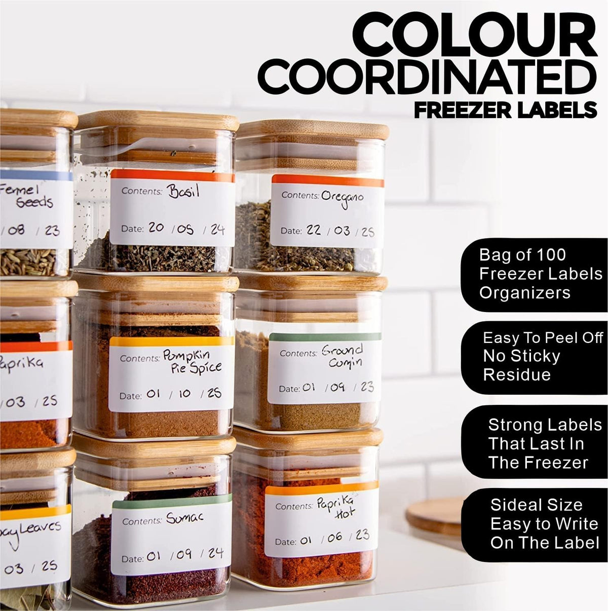 Removable Freezer Food Labels for Jars Easy Peel Off - Frozen Food Storage Labels that Leave No Sticky Residue After Use (Type 2)